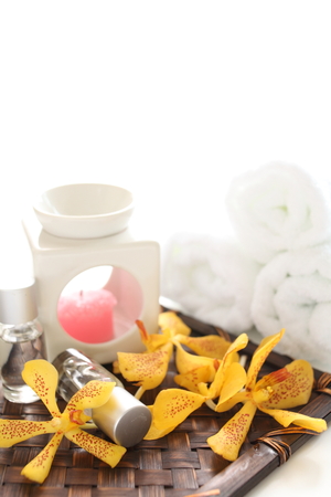 Aroma oil and sea salt for spa and massage imageの写真素材