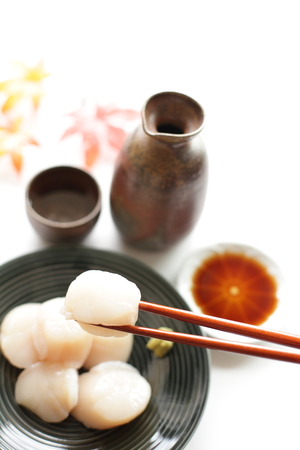 Freshness scallop from Japanse for Sashimi with Sake の写真素材