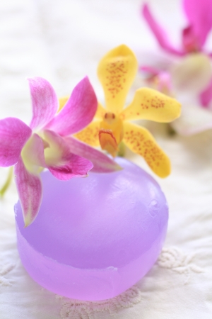 flower and soap for beauty imageの写真素材
