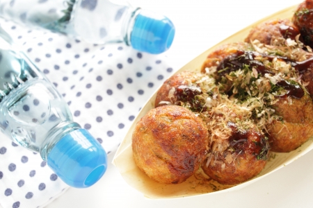 Japanese food, Octopus ball Takoyaki and soda bottle for summer food imageの写真素材