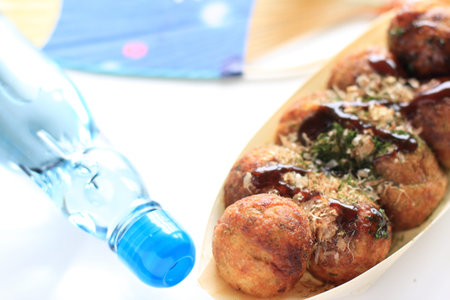 Japanese fast food, Takoyaki Octopus Ball with sodaの写真素材