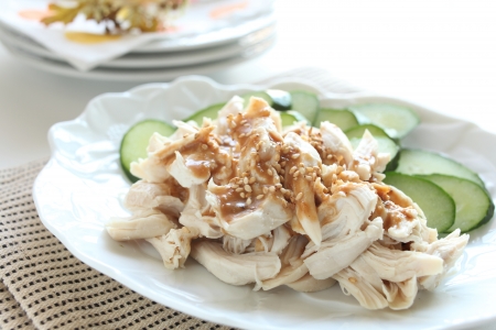Chinese food, steamed chicken with sesame sauceの写真素材