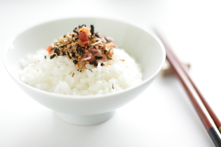 Japanese food, small sardines and plum Furikake on riceの写真素材