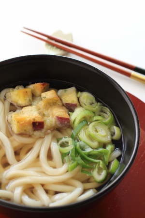 Japanese food, sweet potatoTempura on Udon noodlesの写真素材