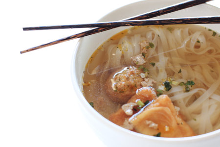 Asian food, rice noodles with fish ball