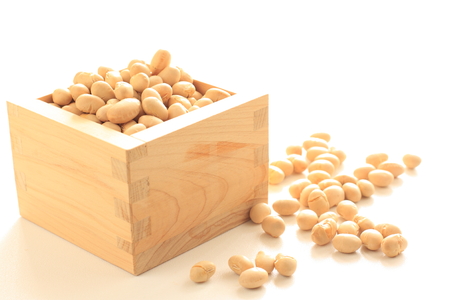 Japanese festival food, soy bean in Masu for mamemaki imageの写真素材