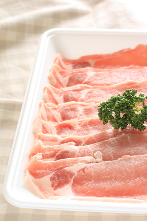freshness sliced pork on food containerの写真素材