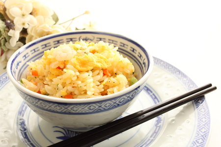 Chinese food, shrimp and egg stir fried の写真素材