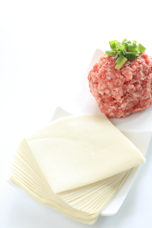 Chinese food ingredient, dough of wonton skinの写真素材