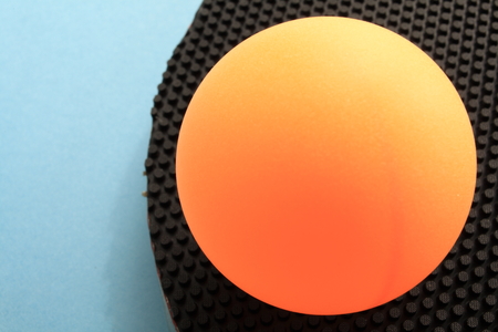 table tennis  ball on table tennis racketの写真素材