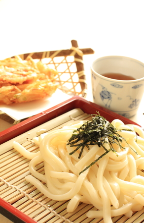 Japanese food, udon noodles and Tempuraの写真素材