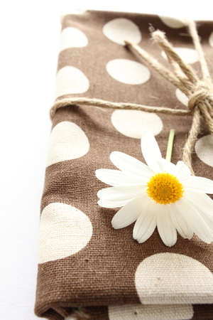 brown dot cloth with flower for fabric imageの写真素材