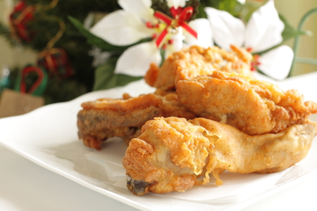 Christmas tree and fried chickenの写真素材