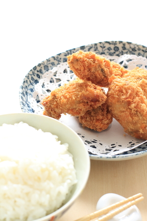 Japanese food, Deep fried Oyster and riceの写真素材