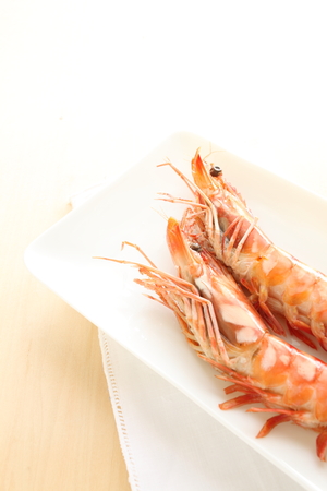 Japanese food, grilled salted prawnの写真素材
