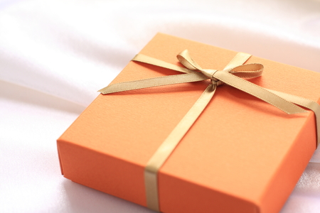 orange color gift boxの写真素材