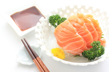 Japanese cuisine, freshness Salmon Sashimiの写真素材