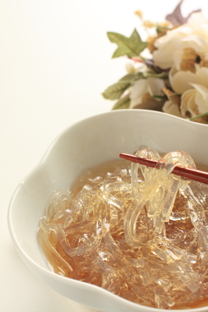 Japanese food tokoroten with vinegar sauceの写真素材