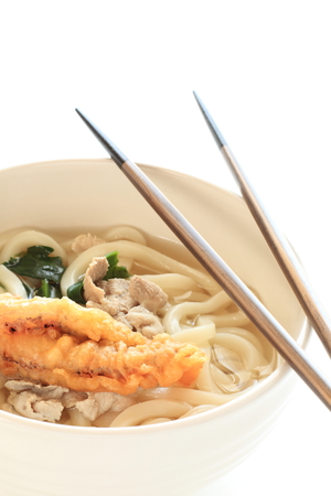Japanese food,  Tempura and beef Udon noodlesの写真素材