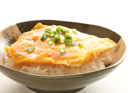 Chinese food, egg and crab on riceの写真素材