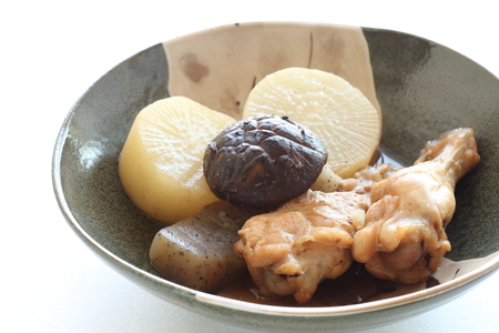 Japanese food, nimono simmerd chicken and radishの写真素材