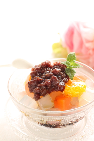 Japanese dessert, kantan and azukiの写真素材