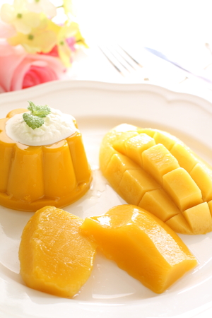 homemade mango puddingの写真素材
