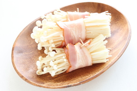 prepared Enoki mushroom and bacon rollの写真素材