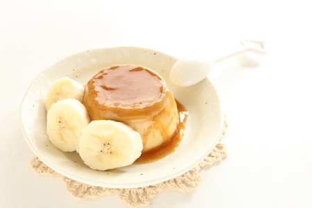 banana and caramel puddingの写真素材
