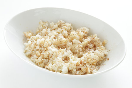 japanese fish flake and rice with soy sauceの写真素材