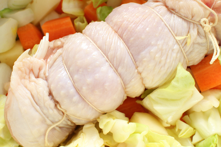 Prepared chicken roll with assorted vegetableの写真素材