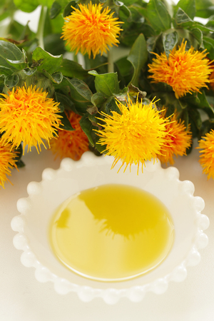 Close up of sufflower and oilの写真素材