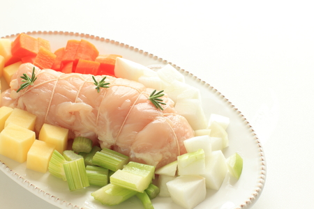 chicken roll and prepared vegetableの写真素材