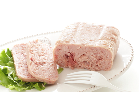 Luncheon meat on lettuceの写真素材