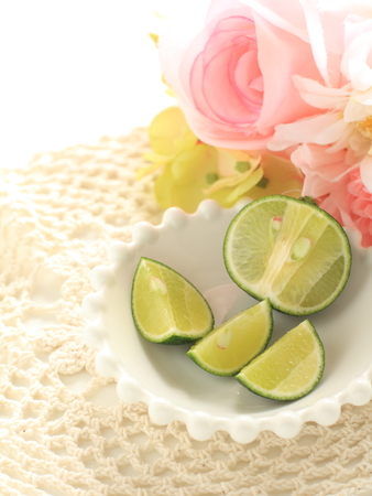 Japanese cut citrus fruit Sudachiの写真素材
