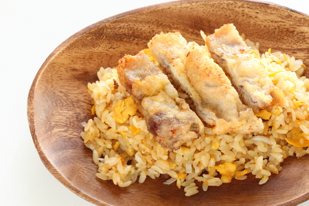 Chinese food, roasted pork fried rice and cutletの写真素材