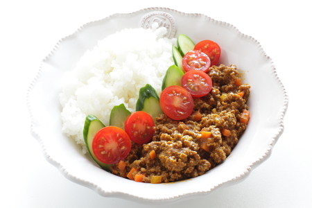 Keema curry served with riceの写真素材