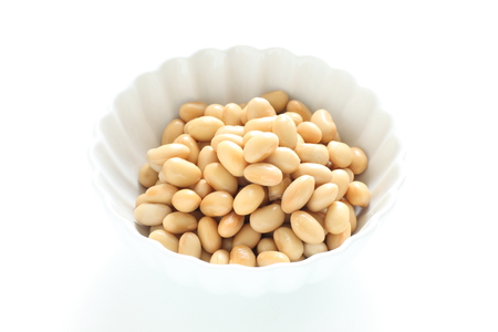 Boiled soy in bowl for healthy food ingredient imageの写真素材
