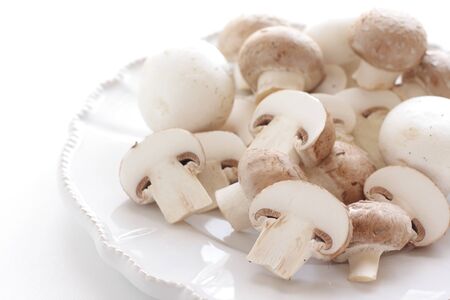 chopped mushroom on dish for ingredientの写真素材