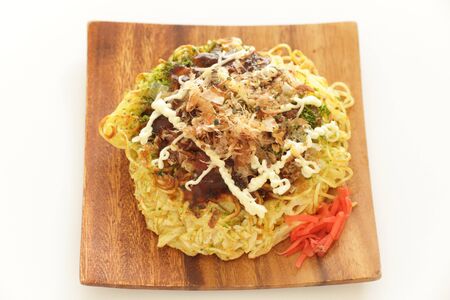 Japanese food, noodle pancake Okonomiyakiの写真素材