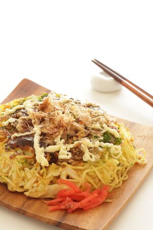 Japanese food, noodle pancake Okonomiyakiの写真素材