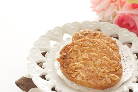 Almond rusk on dish with copy spaceの写真素材