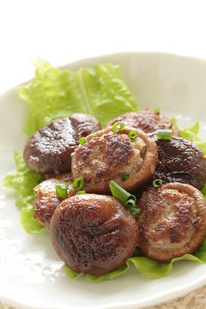 Chinese food, stuffed mushroom on lettuceの写真素材