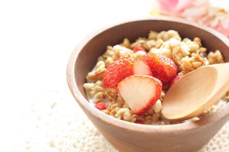 Strawberry and granola for breakfast