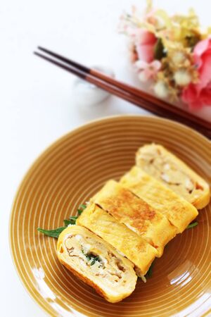 Japanese food, shiso herbal in Egg roll Tamagoyakiの写真素材