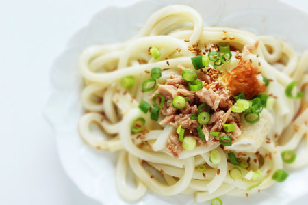 Japanese food, chikuwa fish cake mixed with Udon noodles