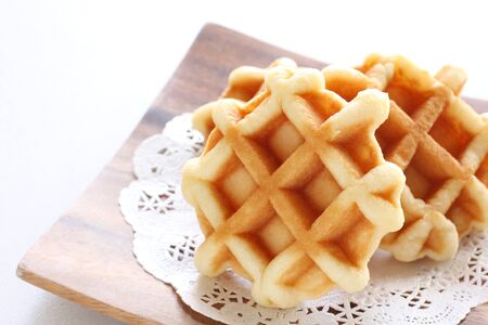 multiple waffle on plate for breakfast imageの写真素材