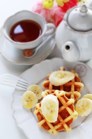 Banana and Belgium waffleの写真素材