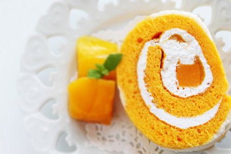 mango fruit cake on dish for gourmet dessert