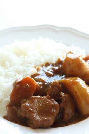 Japanese style curry, potato and pork curry riceの写真素材
